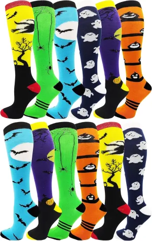 Halloween Socks for Women Girls, 12 Pairs Bats Pumpkins Ghosts Print, Colorful Pattern Novelty Cute