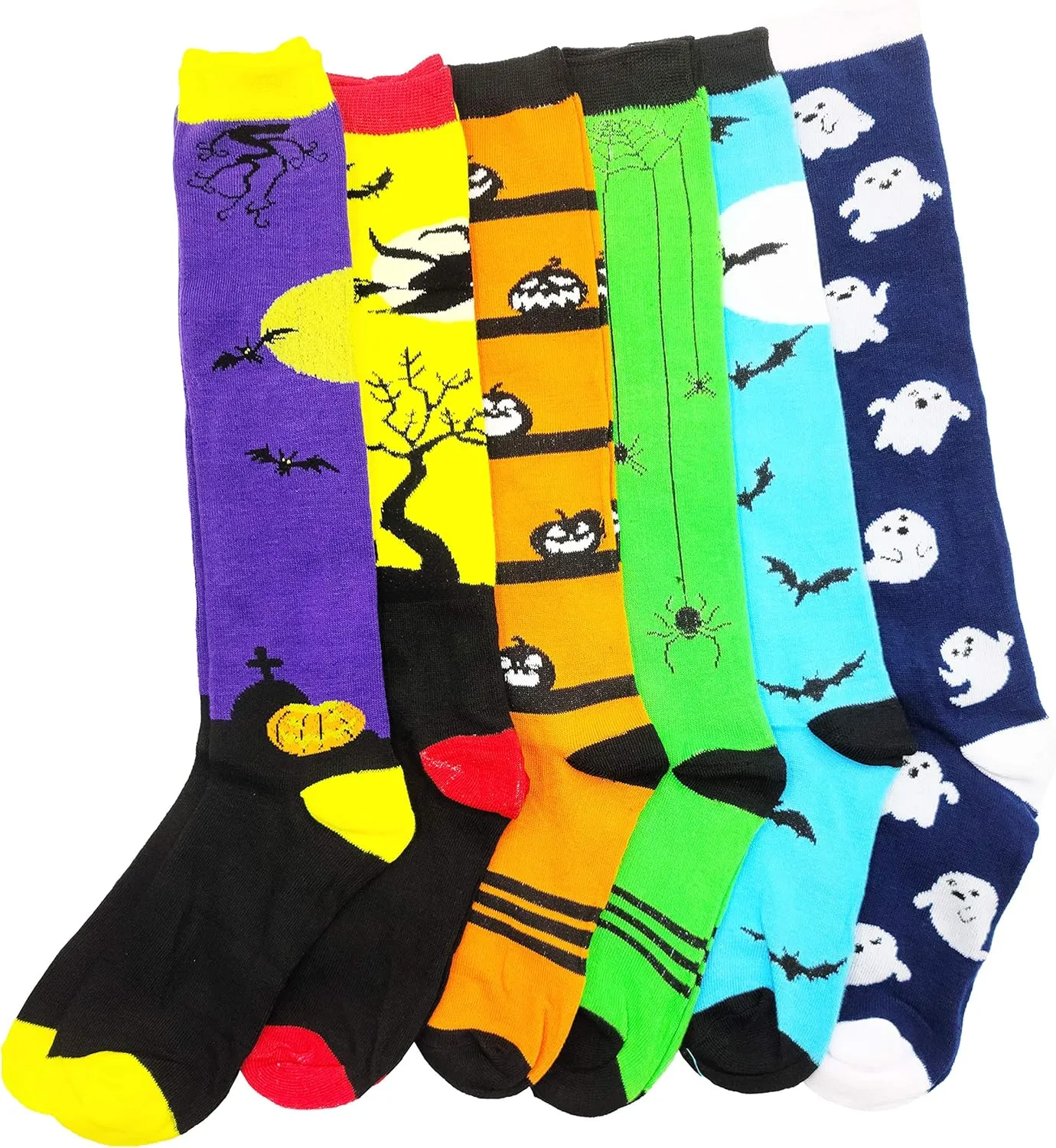 Halloween Socks for Women Girls, 12 Pairs Bats Pumpkins Ghosts Print, Colorful Pattern Novelty Cute