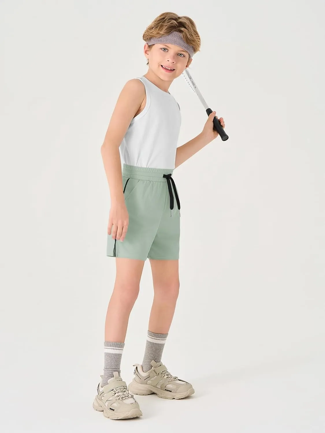 Haloumoning Boys Mesh Athletic Shorts Kids Quick Dry Side Slit Basketball Gym Shorts with Pockets 5-14 Years