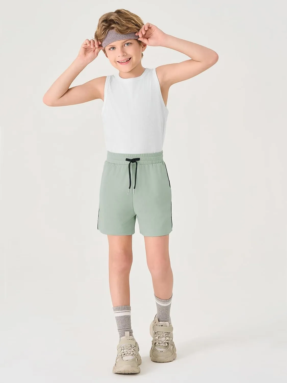 Haloumoning Boys Mesh Athletic Shorts Kids Quick Dry Side Slit Basketball Gym Shorts with Pockets 5-14 Years