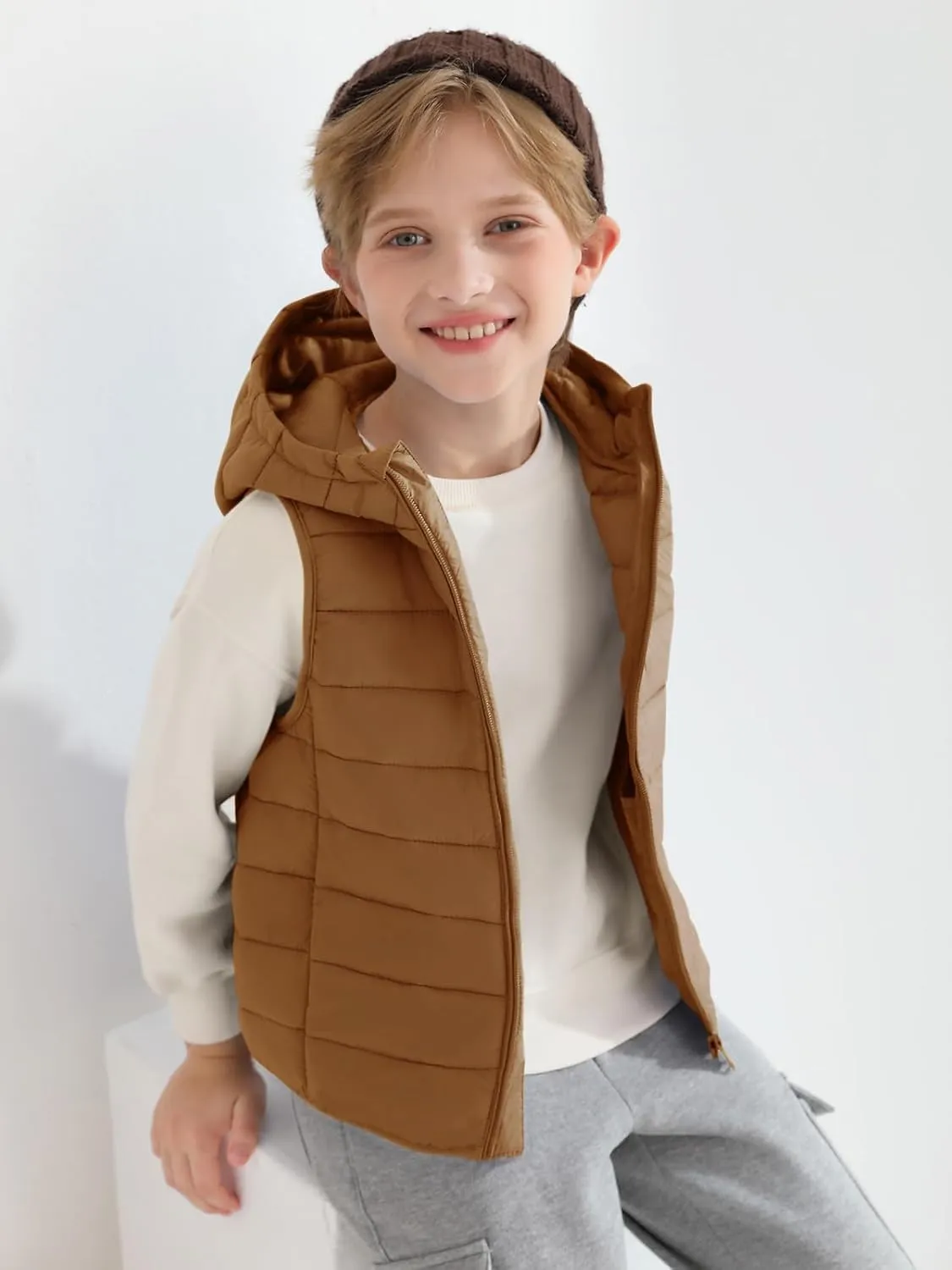 Haloumoning Boys Puffer Vest Kids Sleeveless Lightweight Puffy Down Jacket with Hood 4-14 Years
