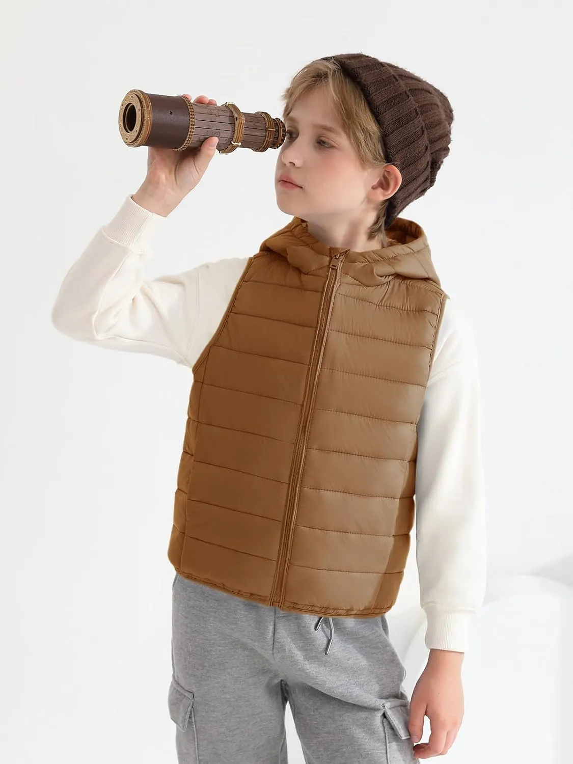 Haloumoning Boys Puffer Vest Kids Sleeveless Lightweight Puffy Down Jacket with Hood 4-14 Years