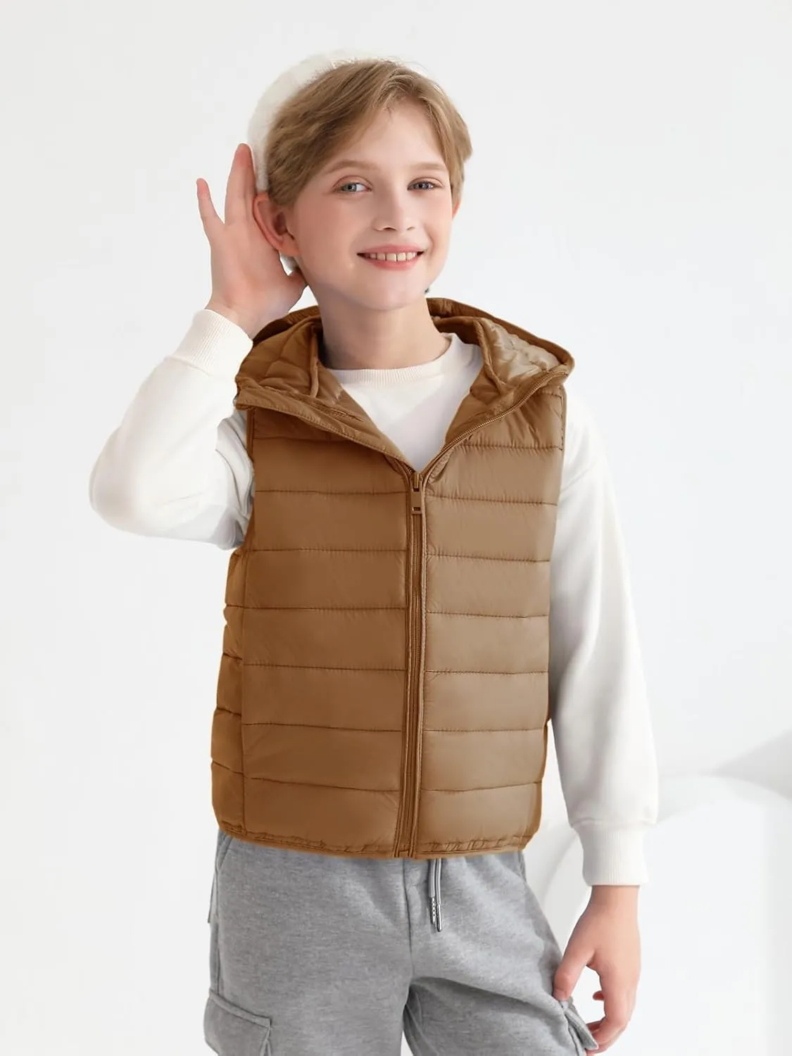 Haloumoning Boys Puffer Vest Kids Sleeveless Lightweight Puffy Down Jacket with Hood 4-14 Years