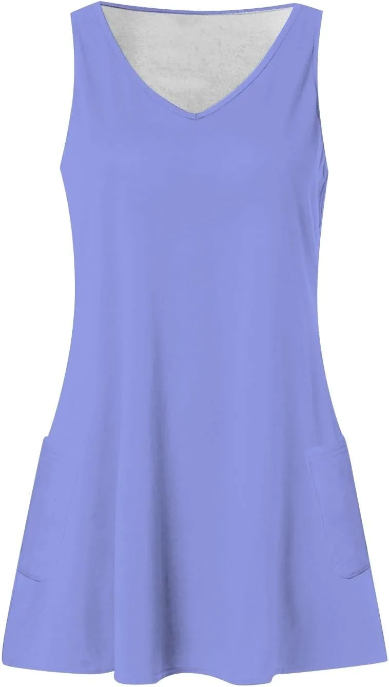 Hawaiian Sundress for Women 2025 Summer Beach Casual Swimsuit Cover up with Pockets Sleeveless V Neck Loose Tank Dress