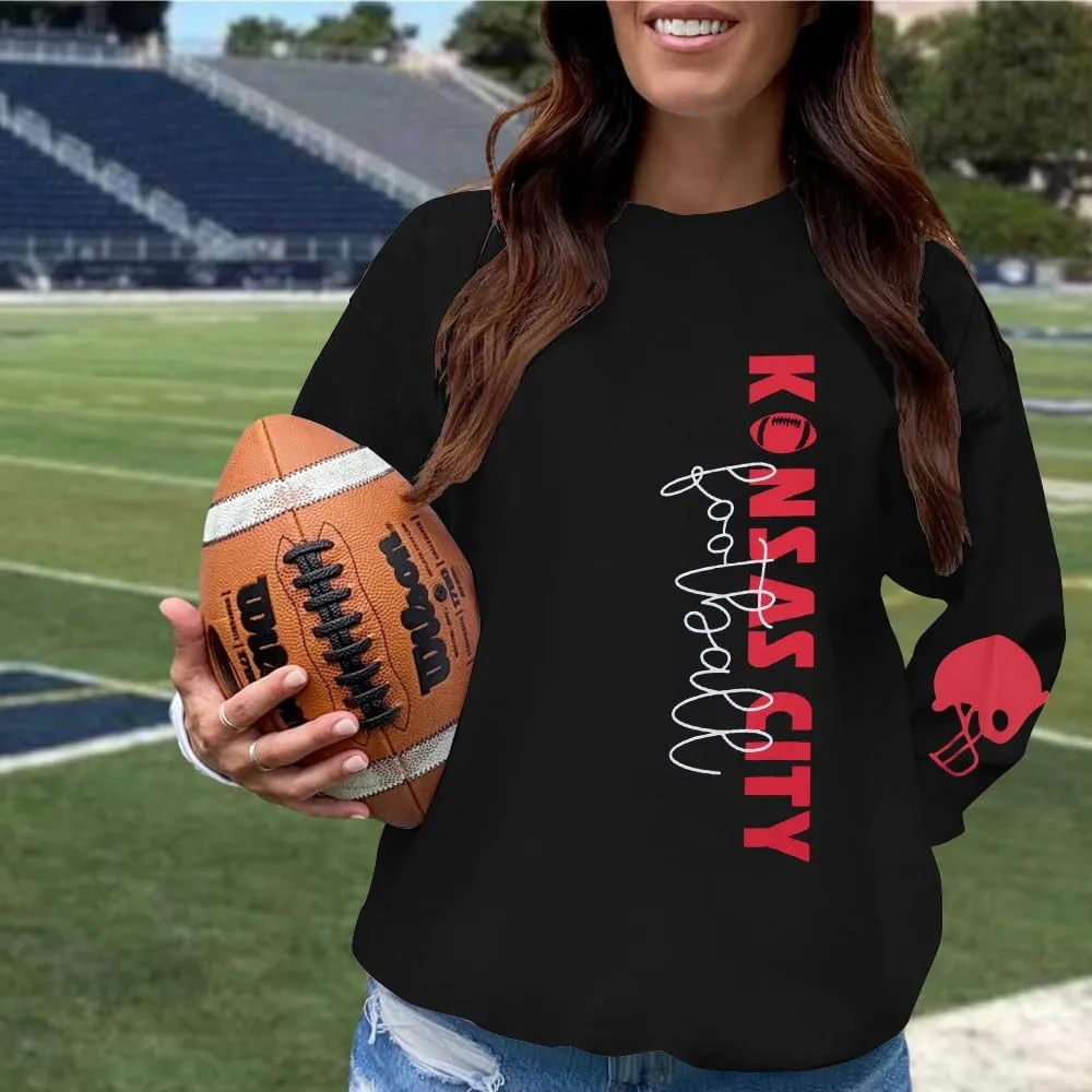 HEBBE Football Sweatshirts For Women Game Day Football Sweatshirt Touchdown Shirt Casual Crewneck Pullover Top