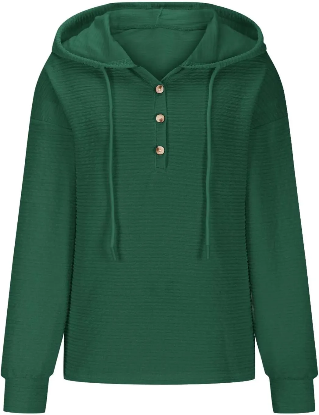 Hoodies for Women Drawstring Button Down V Neck Long Sleeve Casual Pullover Sweatshirt Hooded Spring Fall Tops 2024
