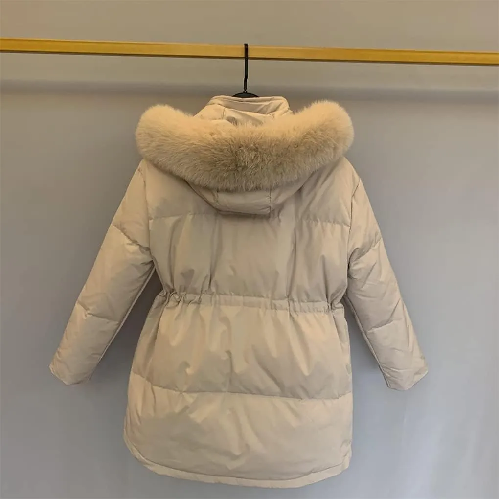 Huge Collar Hooded Short Female Winter Feather Down Coat Women 90% Duck Down Jacket Winter Puffer Parka