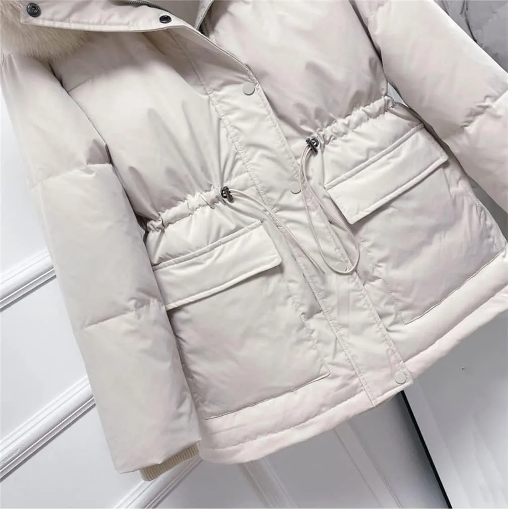 Huge Collar Hooded Short Female Winter Feather Down Coat Women 90% Duck Down Jacket Winter Puffer Parka