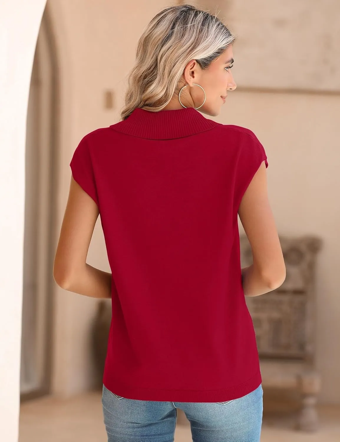 Ivicoer Sweater Vest Women V-Neck Knitted Pullover Short Cap Sleeve Collared Tops Dressy Casual 2025 Summer Fashion Trendy