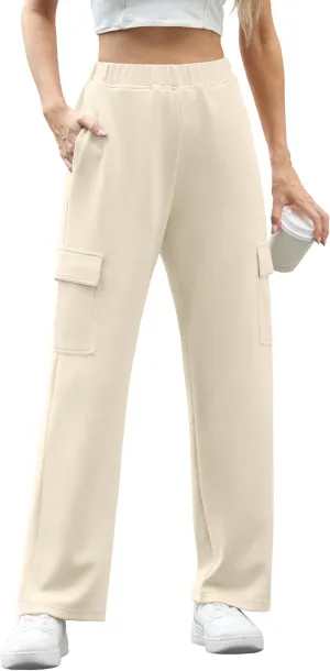 IWOLLENCE Womens Cargo Sweatpants Baggy Wide Straight Leg Sweats Pants with Pockets