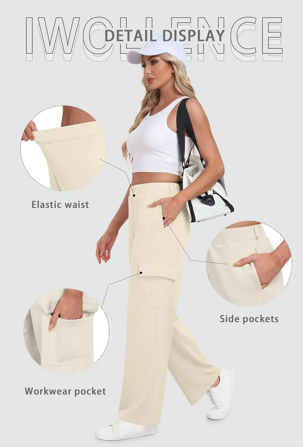 IWOLLENCE Womens Cargo Sweatpants Baggy Wide Straight Leg Sweats Pants with Pockets