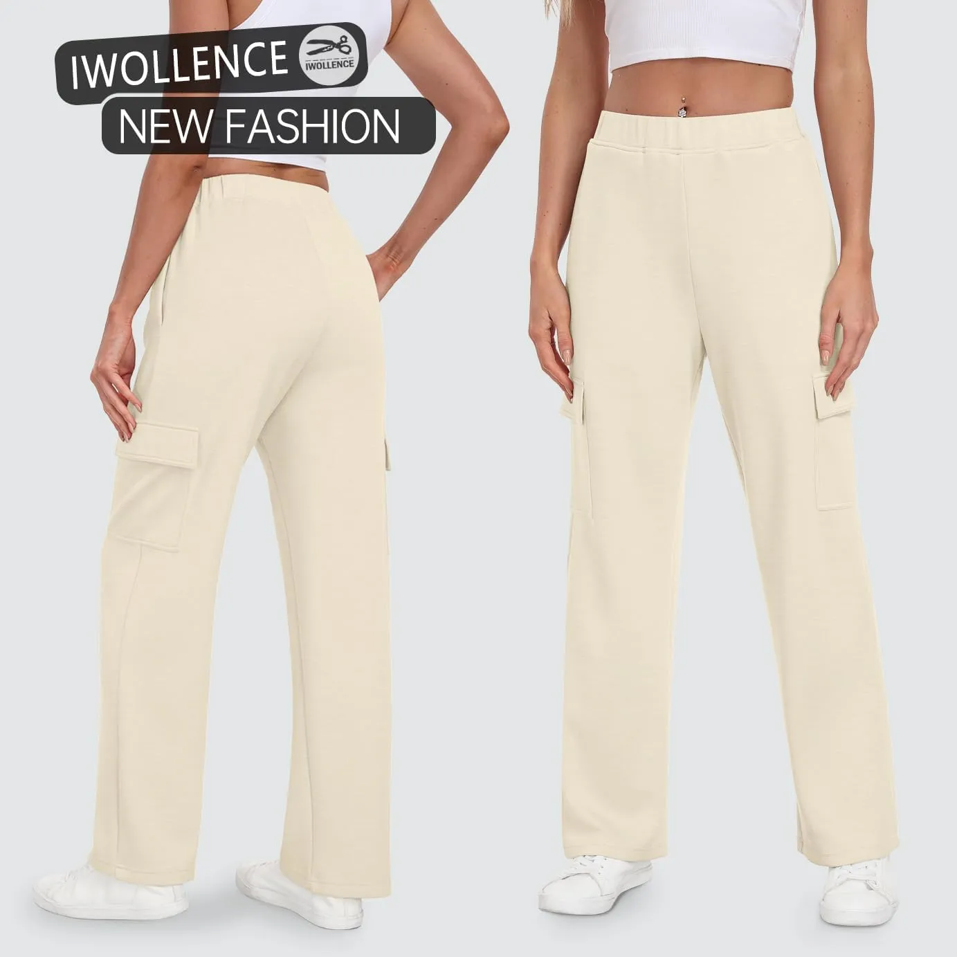 IWOLLENCE Womens Cargo Sweatpants Baggy Wide Straight Leg Sweats Pants with Pockets