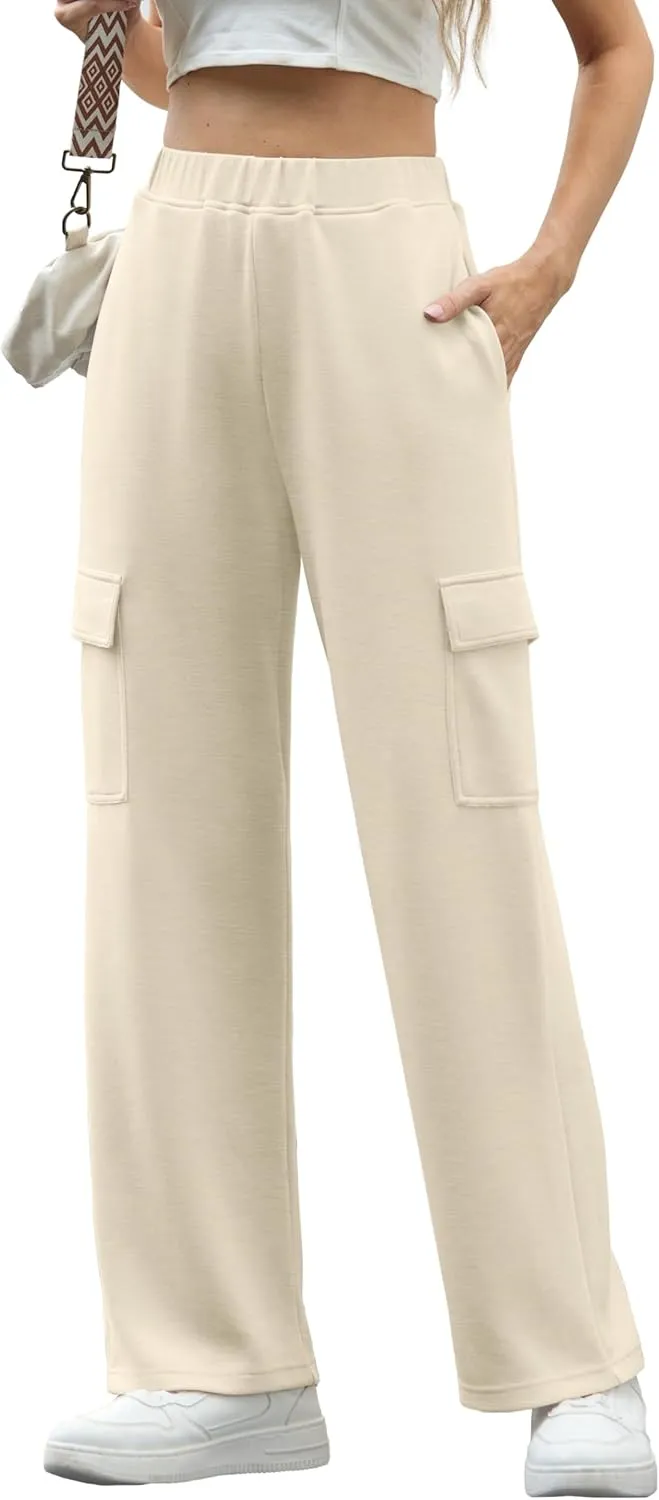 IWOLLENCE Womens Cargo Sweatpants Baggy Wide Straight Leg Sweats Pants with Pockets