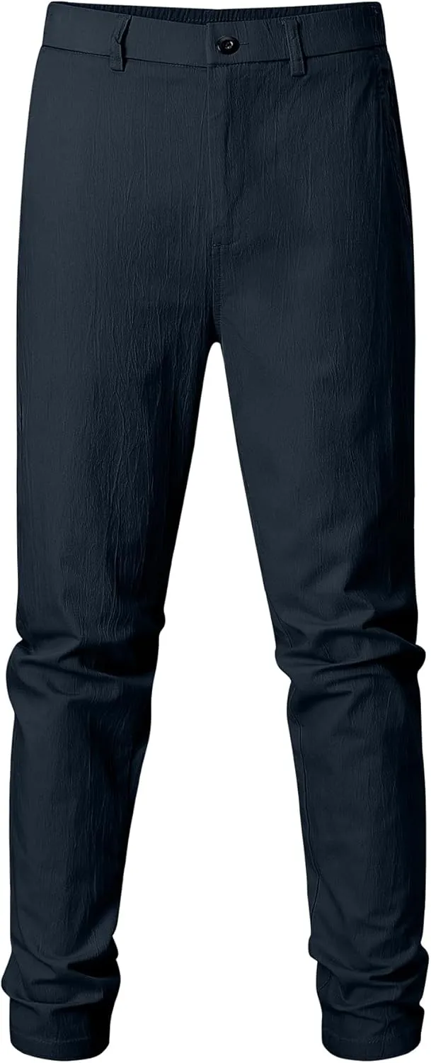 JMIERR Men's Casual Chino Pants Stretch Washed Crinkle 4 Way Textured Pants with Zipper Pockets and Elastic Waistband