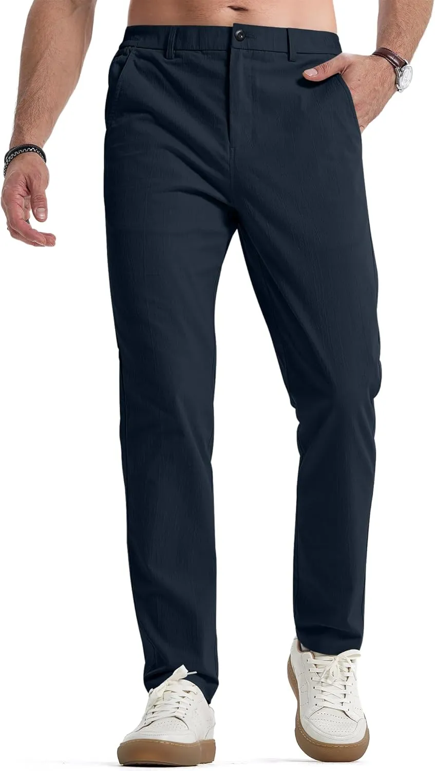 JMIERR Men's Casual Chino Pants Stretch Washed Crinkle 4 Way Textured Pants with Zipper Pockets and Elastic Waistband