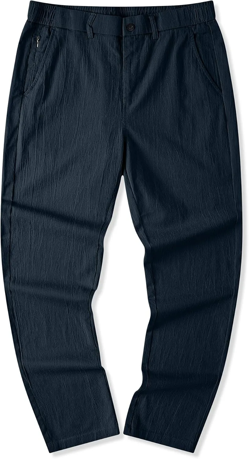 JMIERR Men's Casual Chino Pants Stretch Washed Crinkle 4 Way Textured Pants with Zipper Pockets and Elastic Waistband