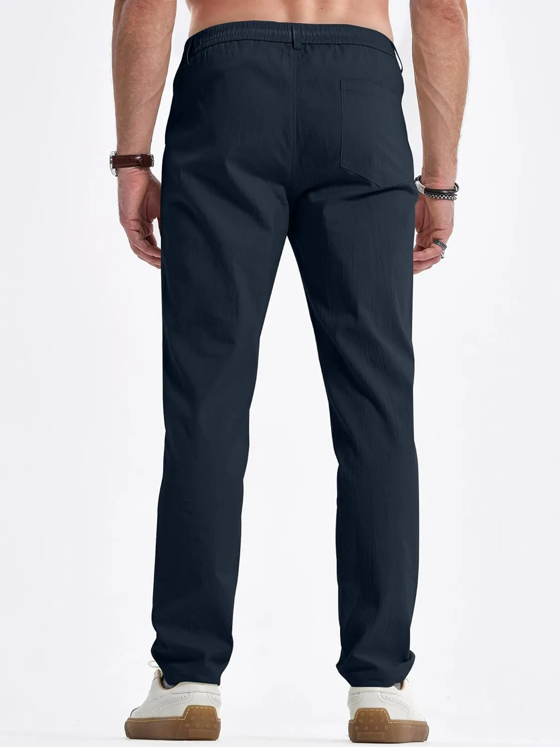 JMIERR Men's Casual Chino Pants Stretch Washed Crinkle 4 Way Textured Pants with Zipper Pockets and Elastic Waistband