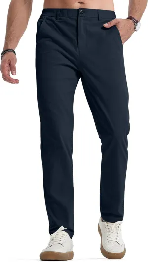 JMIERR Men's Casual Chino Pants Stretch Washed Crinkle 4 Way Textured Pants with Zipper Pockets and Elastic Waistband