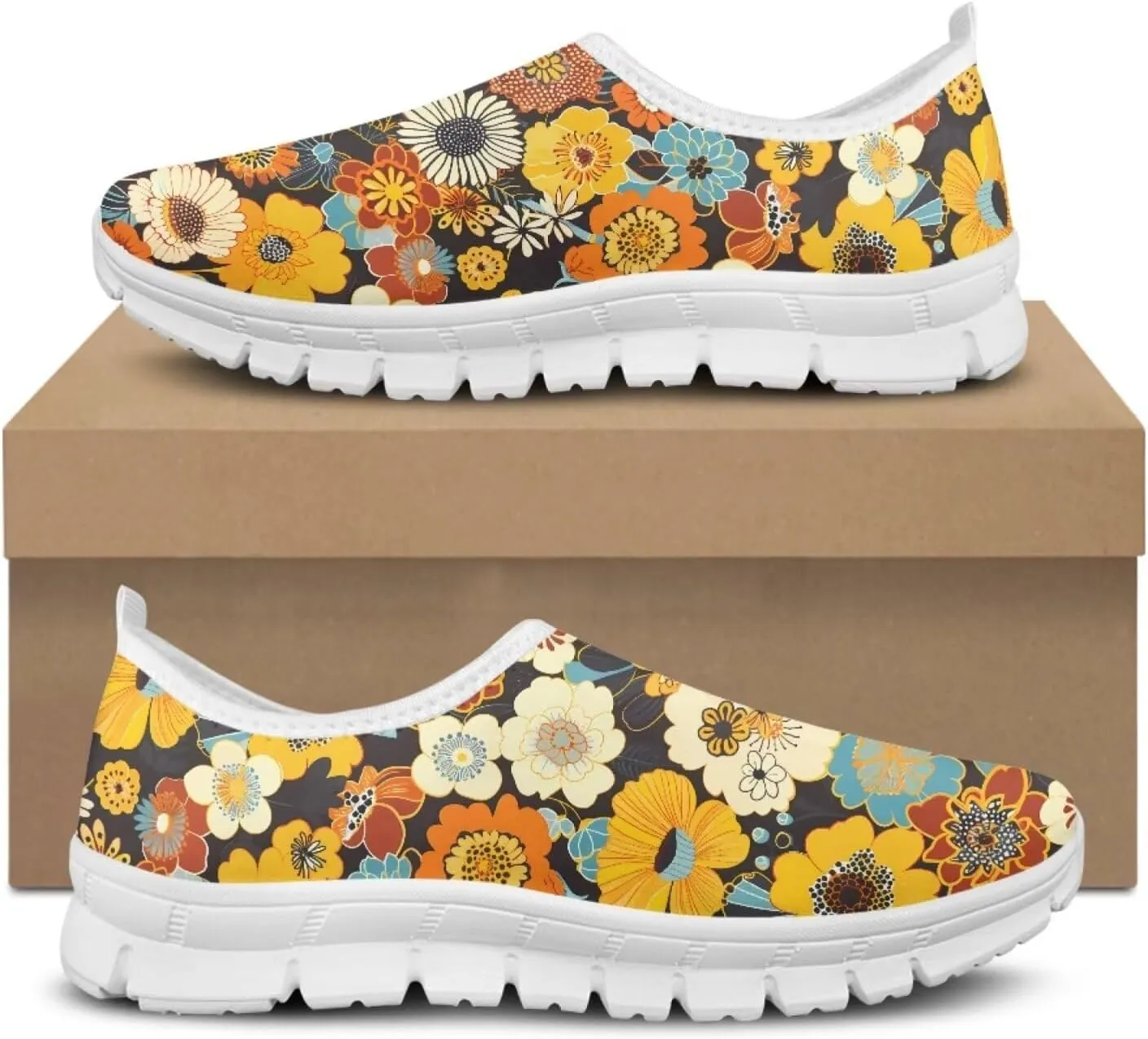 JoyLamoria Women's Loafers Hippie Flower Butterfly Sneakers Fashion Lightweight Low Top Sneakers All-Day Comfort & Support
