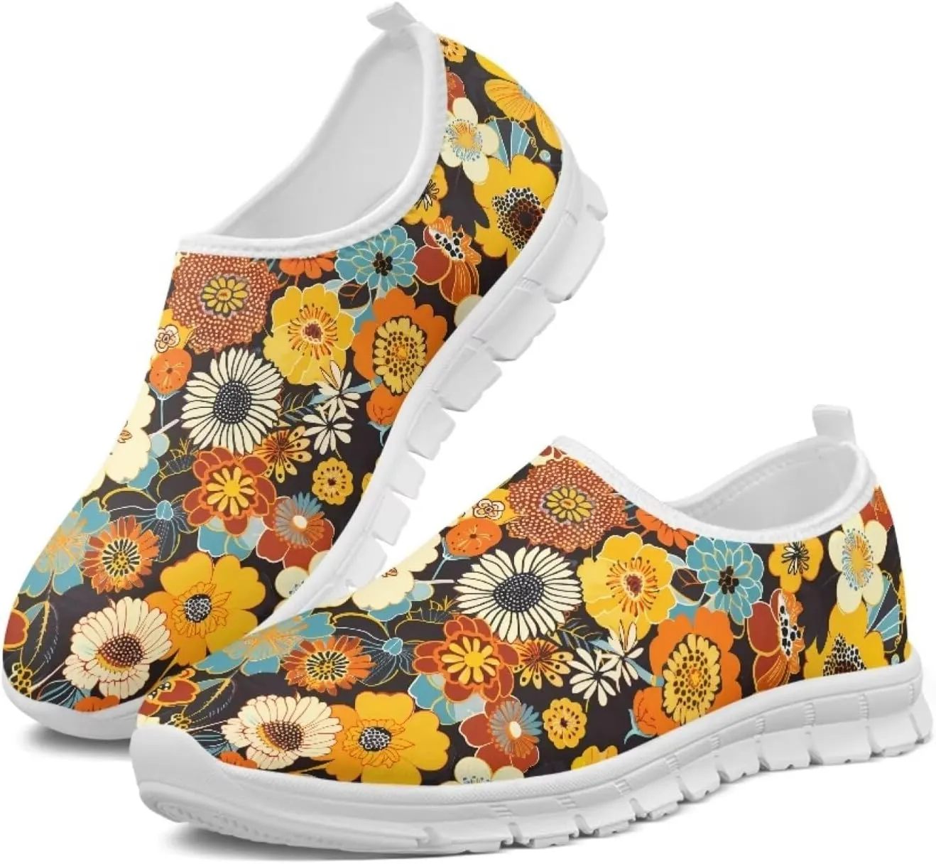 JoyLamoria Women's Loafers Hippie Flower Butterfly Sneakers Fashion Lightweight Low Top Sneakers All-Day Comfort & Support