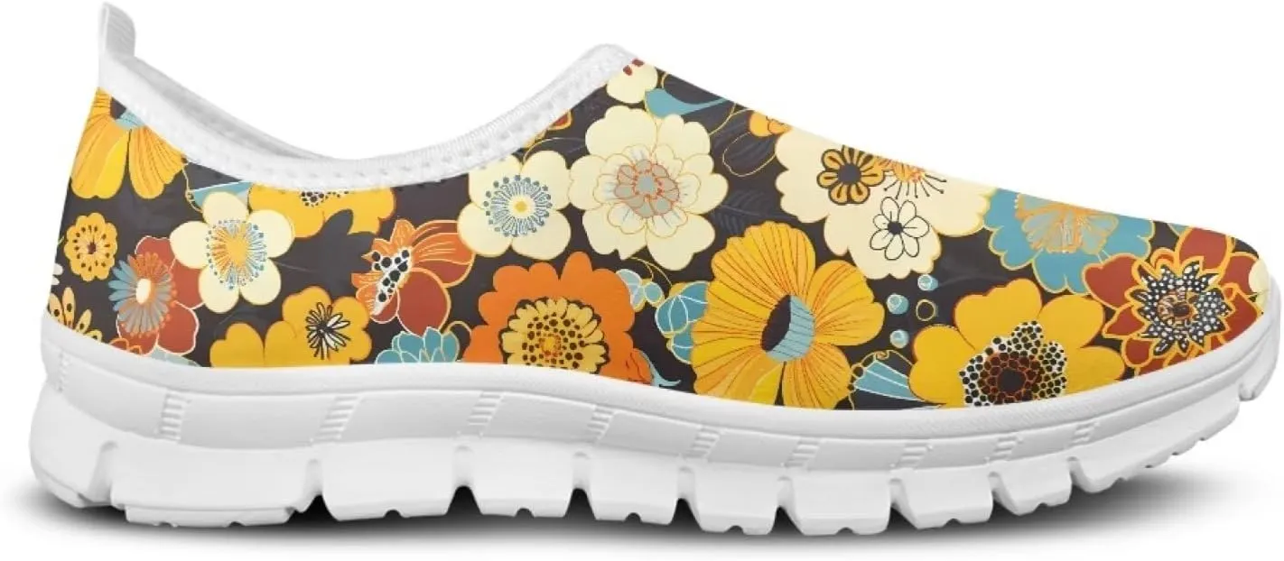 JoyLamoria Women's Loafers Hippie Flower Butterfly Sneakers Fashion Lightweight Low Top Sneakers All-Day Comfort & Support