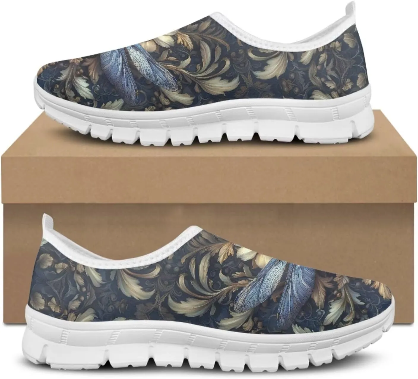 JoyLamoria Women's Loafers Hippie Flower Butterfly Sneakers Fashion Lightweight Low Top Sneakers All-Day Comfort & Support