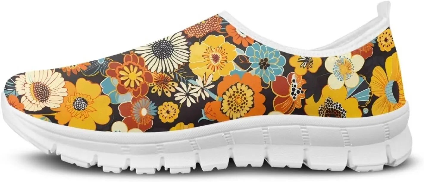 JoyLamoria Women's Loafers Hippie Flower Butterfly Sneakers Fashion Lightweight Low Top Sneakers All-Day Comfort & Support