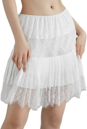 Juakoso Women Y2k Ruffle Mini Skirt Floral Lace Asymmetrical Hem Pleated Skirt Fairycore Sheer Mesh A Line Short Skirts