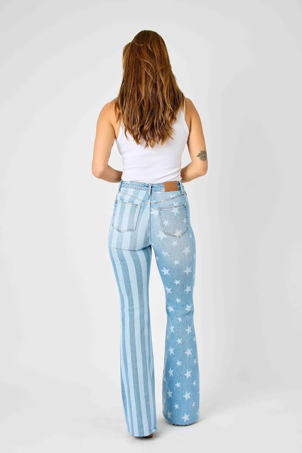 Judy Blue 'The Americana' Flare Jeans - High Waist, Patriotic Stars & Stripes, Stretch Denim 88695-