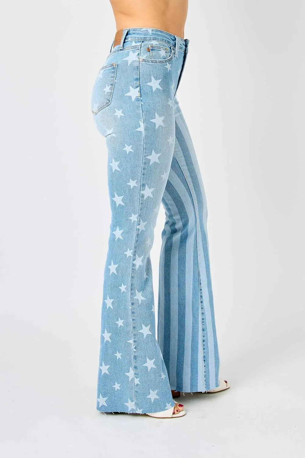 Judy Blue 'The Americana' Flare Jeans - High Waist, Patriotic Stars & Stripes, Stretch Denim 88695-