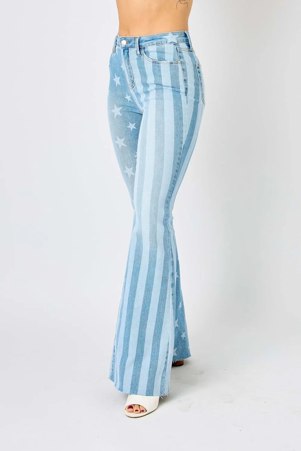 Judy Blue 'The Americana' Flare Jeans - High Waist, Patriotic Stars & Stripes, Stretch Denim 88695-