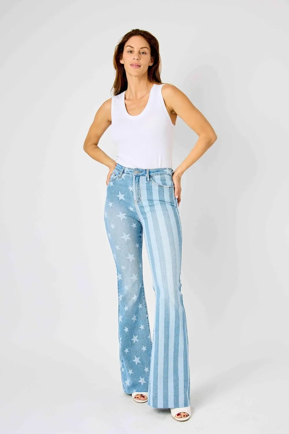 Judy Blue 'The Americana' Flare Jeans - High Waist, Patriotic Stars & Stripes, Stretch Denim 88695-