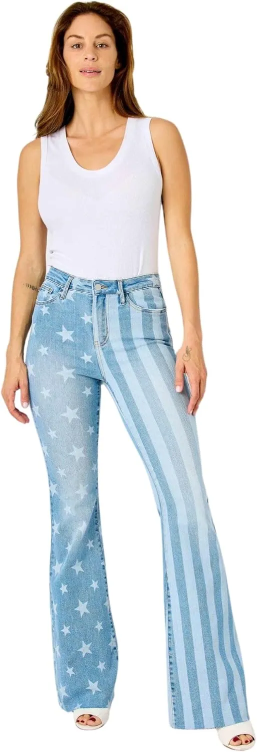 Judy Blue 'The Americana' Flare Jeans - High Waist, Patriotic Stars & Stripes, Stretch Denim 88695-
