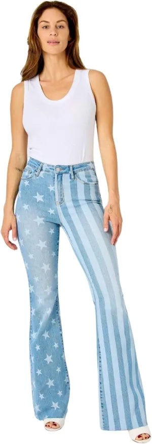Judy Blue 'The Americana' Flare Jeans - High Waist, Patriotic Stars & Stripes, Stretch Denim 88695-