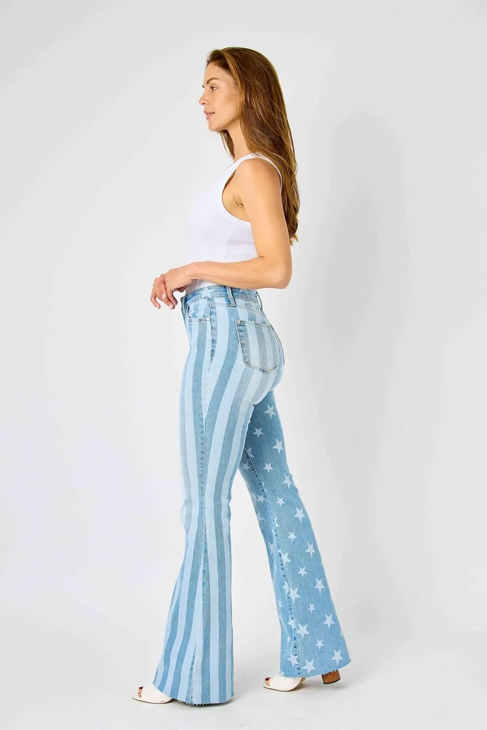 Judy Blue 'The Americana' Flare Jeans - High Waist, Patriotic Stars & Stripes, Stretch Denim 88695-