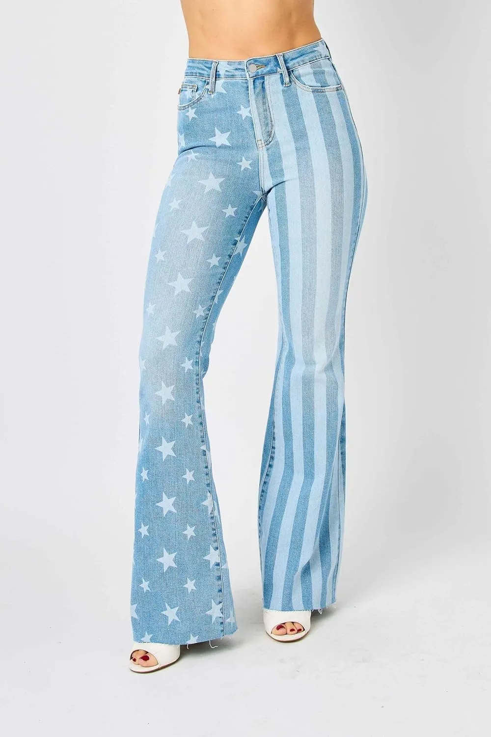 Judy Blue 'The Americana' Flare Jeans - High Waist, Patriotic Stars & Stripes, Stretch Denim 88695-
