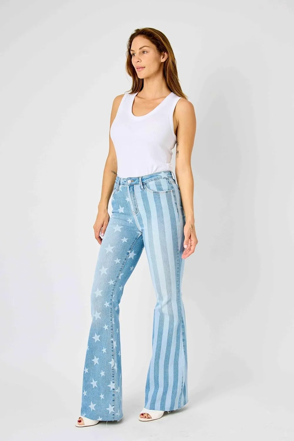 Judy Blue 'The Americana' Flare Jeans - High Waist, Patriotic Stars & Stripes, Stretch Denim 88695-