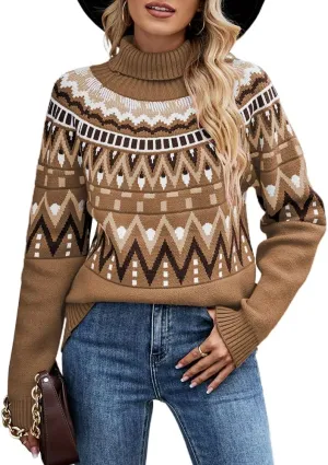 JUNBOON Womens Casual Leopard Print Knitted Pullover Sweaters Long Sleeve Crew Neck Jumper Tops