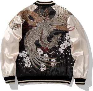 JYHBHMZG Unisex Embroidered Japanese Sukajan Flight Jacket.Bird Coat.Slim Fit Chic Women's Outwear