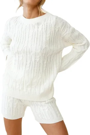 KEOMUD Women's Fall Knit Short Lounge Sets Long Sleeve Cable Chunky Pullovers & Knitted Pants Sweater Sets
