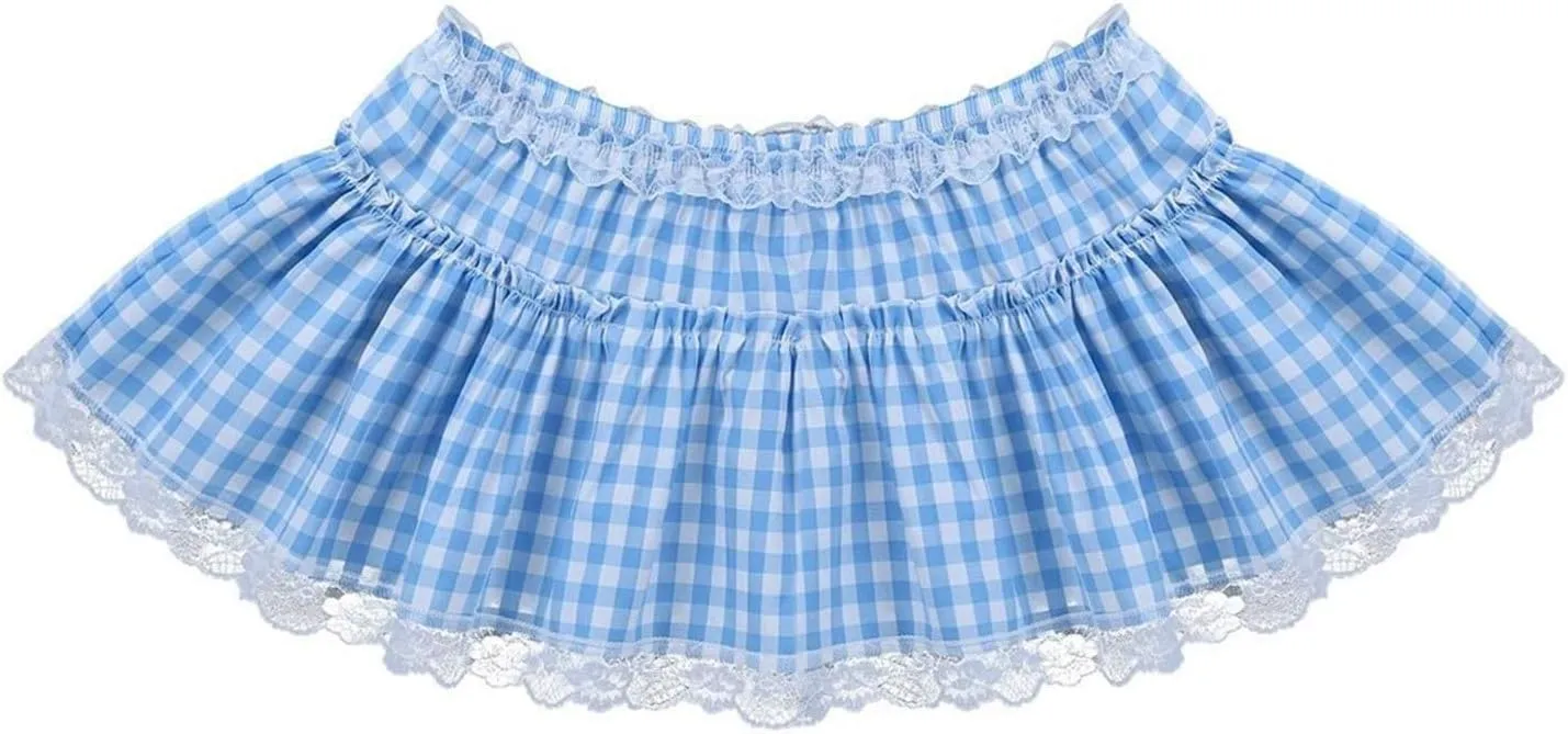KOSUSANILL Ruffle Lolita Mini Skirt Women Y2k Gingham Smocked Cosplay Layered Costume Pleated Micro Skirt