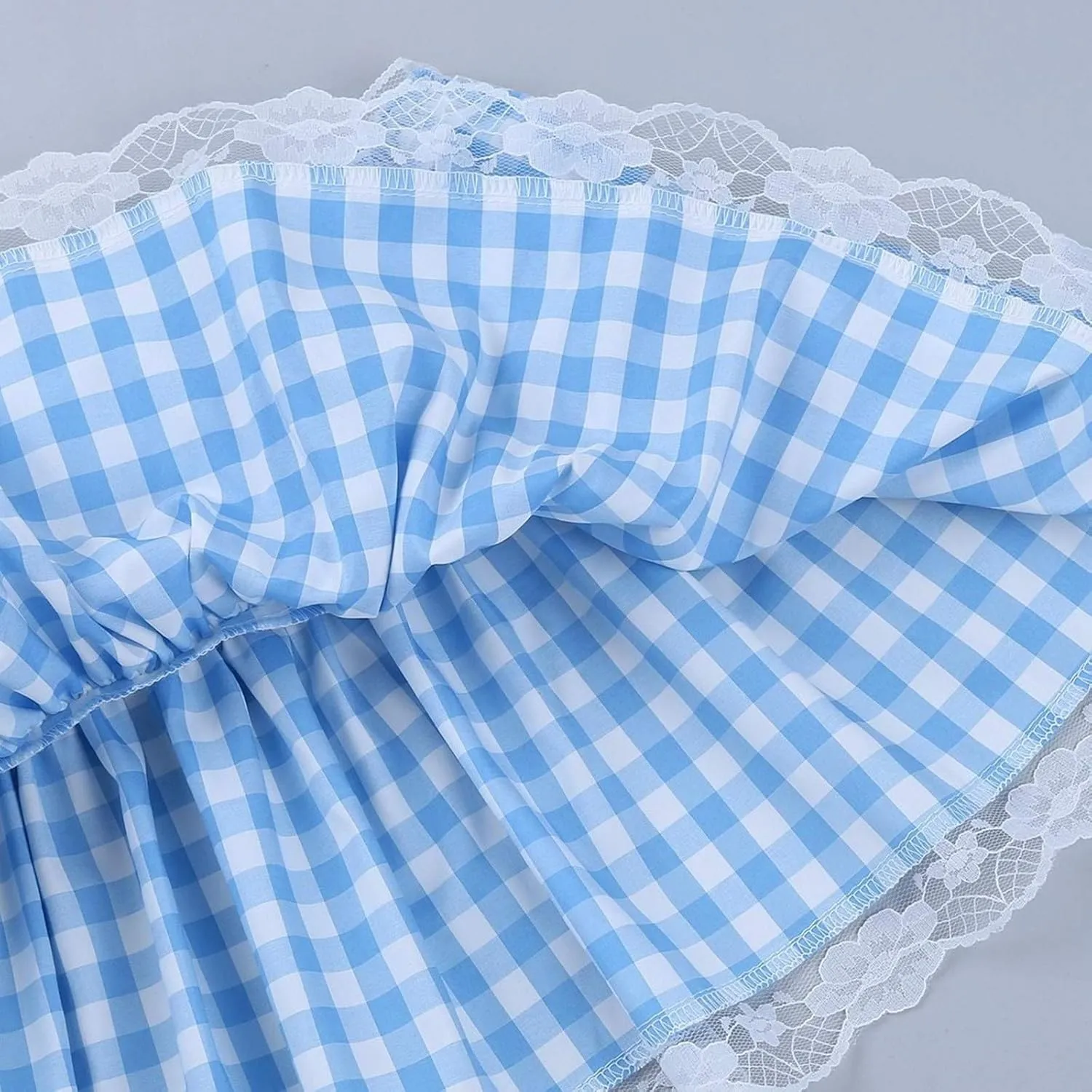 KOSUSANILL Ruffle Lolita Mini Skirt Women Y2k Gingham Smocked Cosplay Layered Costume Pleated Micro Skirt