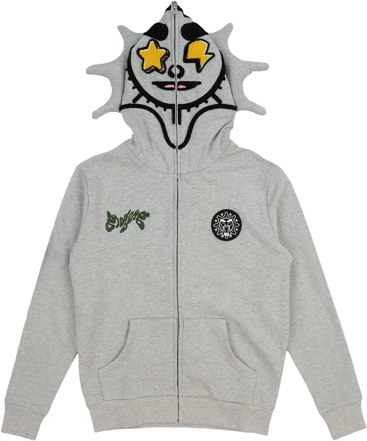 KOSUSANILL Y2k Womens Men Full Zip Up Designer Hoodies Over Face Gothic Harajuku Puff Graphic Print Oversized Jacket