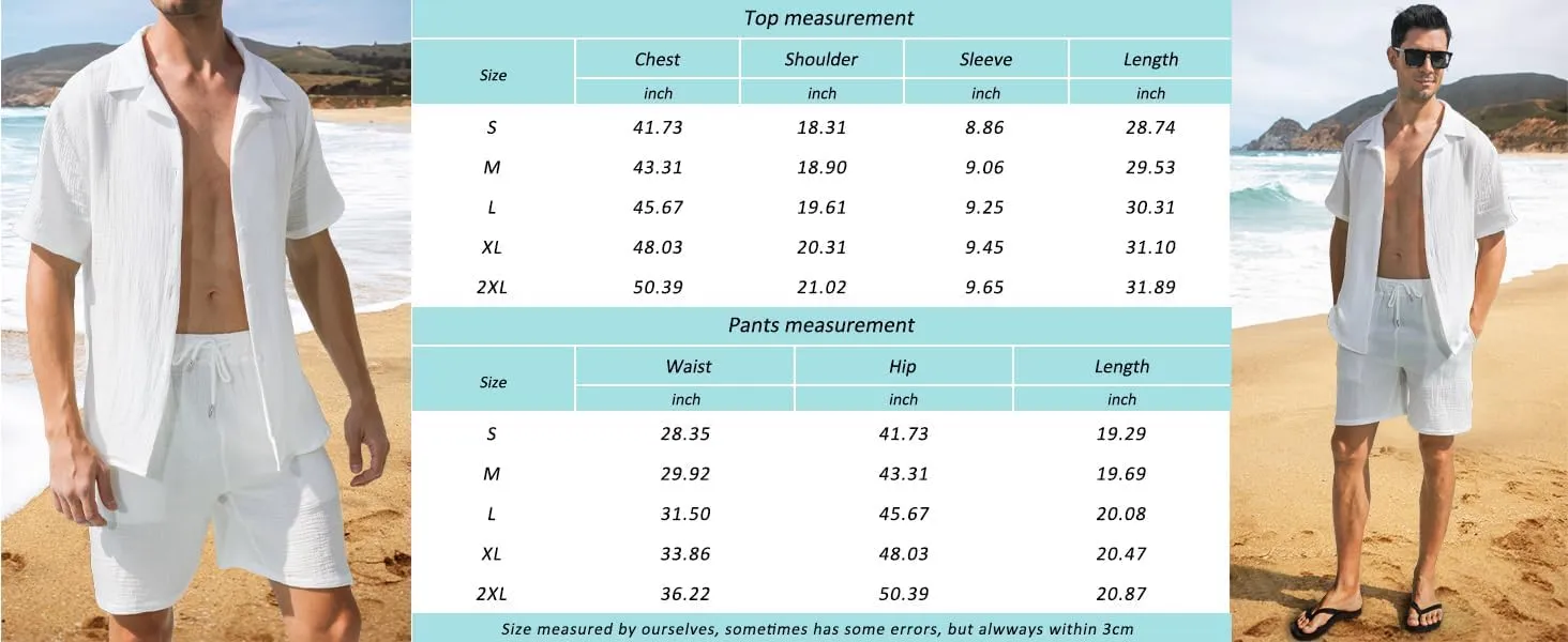 KUYIGO Men's 2 Pieces Beach Outfit Cotton Set Short Sleeve Button Down Shirts Shorts Summer Casual Outfits