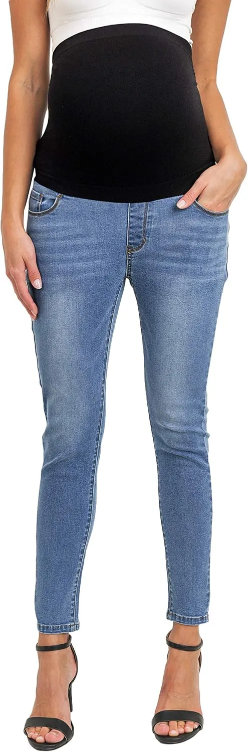 LaClef Women's Maternity Jeans Over The Belly Stretchy Denim Pants