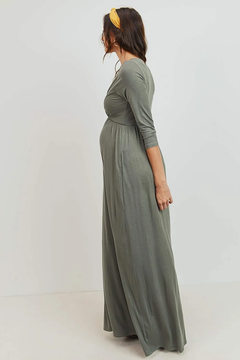 LaClef Women's Wrapped Ruched Maternity Dress with Pocket