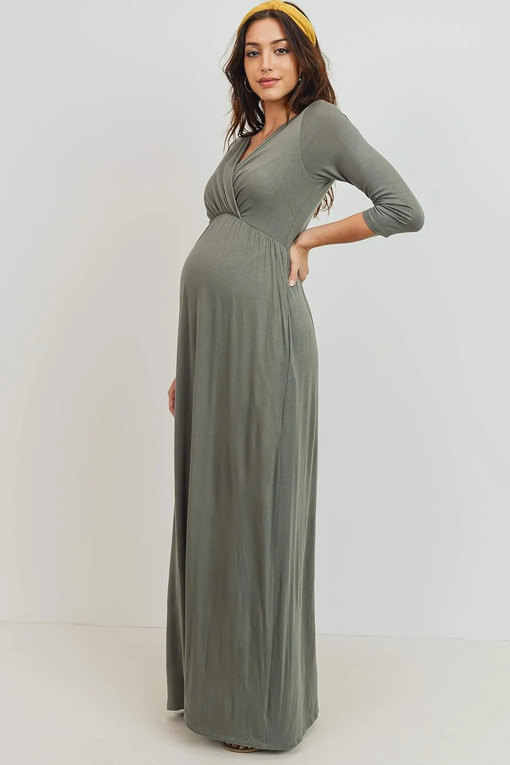 LaClef Women's Wrapped Ruched Maternity Dress with Pocket