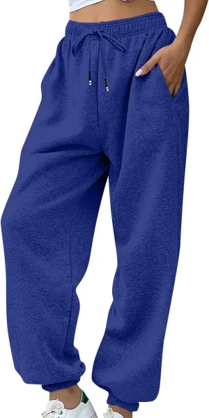 lcyhony Fleece Jogger Sweatpants Women Baggy Comfy Straight Leg Yoga Pants with Pockets Stretch Casual Athletic Sweat Pants