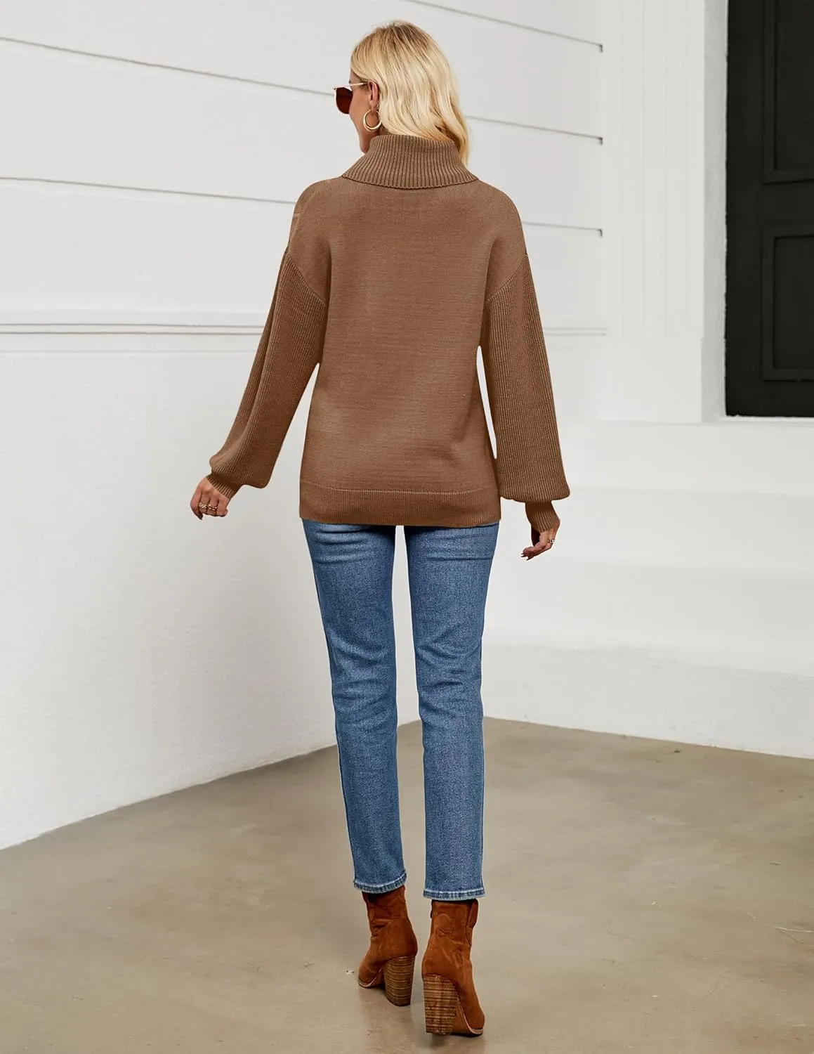 LEANI Women's 2024 Turtleneck Sweater Lantern Long Sleeve Cable Knit Pullover Sweaters Jumper