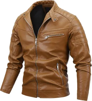 Leather Biker Jacket for Men Racer Zip Up Moto Jackets Slim Fit Faux Leather Jacket Biker Motorcycle Jackets Warm Jacket